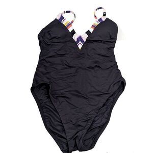 Trina Turk Womens Size 6 Black Treasure Cove V-Plunge One Piece Swimsuit TT0AL09
